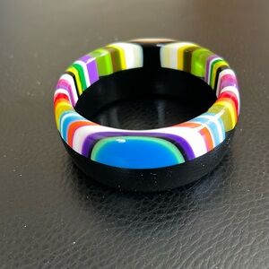 Sobral Jackie Brazil rainbow layered cats eye vintage geometric bracelet lucite